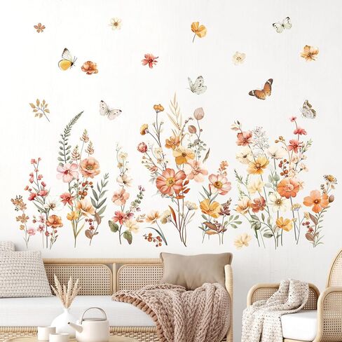 decalmile Boho Flower Wall Decals Garden Floral Butterflies Wildflower Wall Stickers Girls Bedroom Living Room Baby Nursery Wall Decor in Saudi Arabia