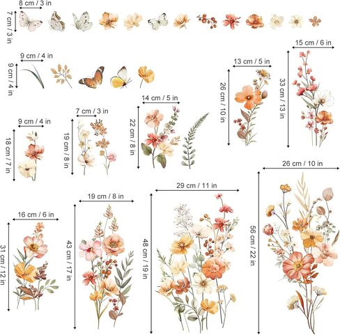 decalmile Boho Flower Wall Decals Garden Floral Butterflies Wildflower Wall Stickers Girls Bedroom Living Room Baby Nursery Wall Decor in Saudi Arabia
