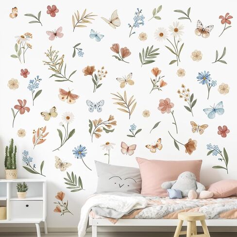 decalmile Boho Flower Wall Decals Garden Floral Butterflies Wildflower Wall Stickers Girls Bedroom Living Room Baby Nursery Wall Decor in Saudi Arabia