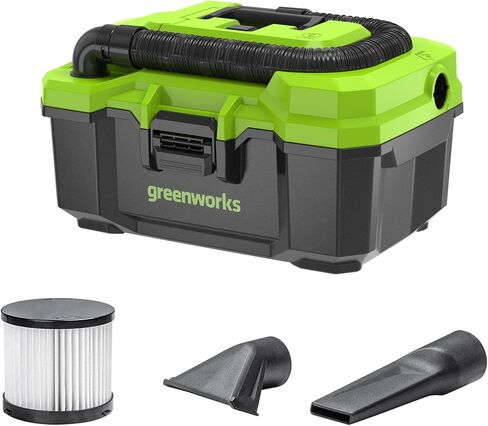 Greenworks 24V Cordless 3Gal Shop الملحقات العارية الرطبة/الجافة، أداة مكنسة كهربائية بدون فرش فقط، أخضر in Kuwait