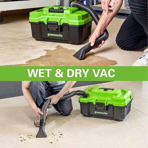 Greenworks 24V Cordless 3Gal Shop الملحقات العارية الرطبة/الجافة، أداة مكنسة كهربائية بدون فرش فقط، أخضر in Kuwait