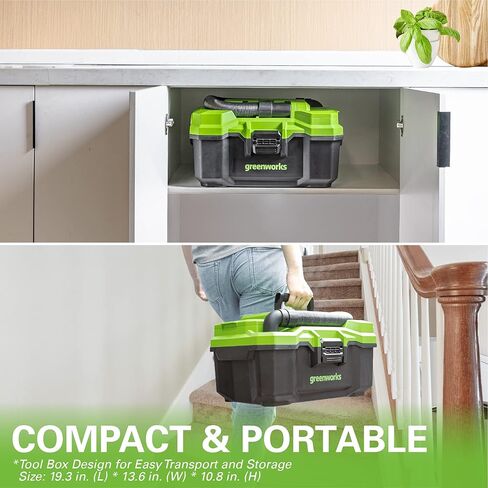 Greenworks 24V Cordless 3Gal Shop الملحقات العارية الرطبة/الجافة، أداة مكنسة كهربائية بدون فرش فقط، أخضر in Kuwait