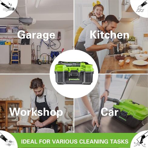 Greenworks 24V Cordless 3Gal Shop الملحقات العارية الرطبة/الجافة، أداة مكنسة كهربائية بدون فرش فقط، أخضر in Kuwait