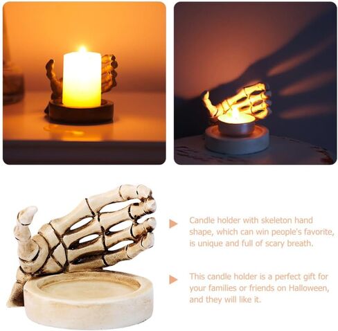 الهيكل العظمي حامل شمعة اليد هالوين الجمجمة القوطية Tealight حامل شموع الجدة مخيف مخيف الشمعدان هالوين شريط المنزل حفلة ديكور الطاولة in Saudi Arabia