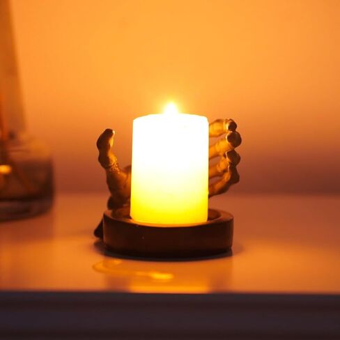الهيكل العظمي حامل شمعة اليد هالوين الجمجمة القوطية Tealight حامل شموع الجدة مخيف مخيف الشمعدان هالوين شريط المنزل حفلة ديكور الطاولة in Saudi Arabia