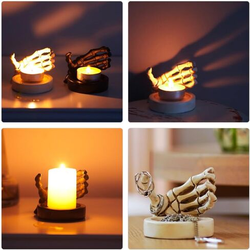 الهيكل العظمي حامل شمعة اليد هالوين الجمجمة القوطية Tealight حامل شموع الجدة مخيف مخيف الشمعدان هالوين شريط المنزل حفلة ديكور الطاولة in Saudi Arabia