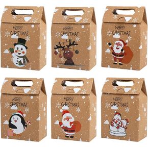 CCINEE 24PCS Bulk Christmas Goodies Bags,Kraft Holiday Gift Bags Christmas Gift Bags with Tags Snowflake Ribbons for Christmas Party Supplies