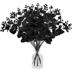 10 Pcs Black Artificial Eucalyptus Stems,14" Faux Eucalyptus Leaves Branches Bouquet,Black Silk Flowers for Home Halloween,Flower Arrangement DIY,Farmhouse Decor