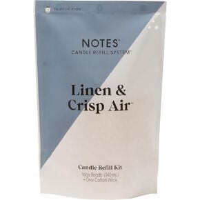 NOTES Sustainable Candle Refill | Non-Toxic Fragrance, Natural Wax Beads (Beeswax, Rice bran and Soy), Cotton Wick and Sustainer - (1) Linen & Crisp Air
