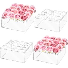 4 Pack Acrylic Flower Vase Square, Clear Vase, Flower Vases for Centerpieces, Floral Low Vases for Dining Table Reception, Home Party and Weddings, 4 Pack, Square