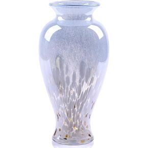 11.8" Tall Blown Blue Glass Vase, Colorful Opaque Glass Vase, Unique Design Wide Mouth Art Vase Decoration for Home, Living Room, Dining Table, Pampas Grass Decor (Blue White)