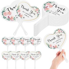 100 Pcs Wedding Hand Fans Bulk Plastic Thank You for Celebrating with Us Heart Shape Guests Fans for Wedding Gift Party Favors