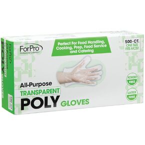 ForPro Professional Collection Disposable Poly Plastic Gloves, All-Purpose Food Safe Gloves for Cooking, Food Handling, Food Prep, Latex-Free, Non-Sterile, Clear, One Size, 500-Count