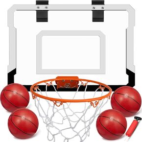 Mini Indoor Basketball Hoop for Door, Over Door Basketball Hoop for Kids Adults with Large 9 Inch Dunk Rim 4 Mini Replacement 6" Basketballs Sport Game Gift for 6 7 8 9 10 11 12 Years (15.8"x11.7")