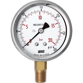 مقياس ضغط الخدمة العامة WISE P254 63 مم (2 بوصة)، قرص 1/4 بوصة NPT(M)، اتصال سفلي، 0 ~ 70 بار/0 ~ 1000 رطل لكل بوصة مربعة (النوع الجاف)، صنع في كوريا in Kuwait