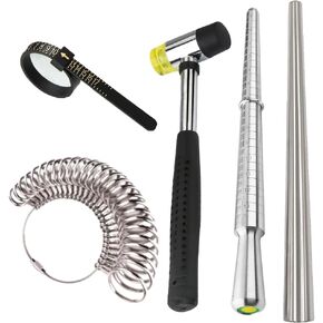YIEPET Ring Sizing Tool, Metal Mandrel Measuring Rod Ring Mandrel Aluminum with Finger Sizing Steel Ring Sizing Meter Size Rubber Jewelry Hammer Round Model Jewelry Sizing Tool in Kuwait