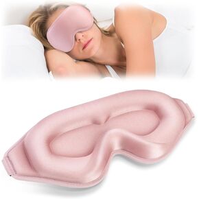 Sleep Mask, Fully Blackout 3D Deep Contoured No Pressure Breathable Eyes Cover Mask with Adjustable Strap No Touch to Long Eyelashes for Adult Women Men Travel Home Office Rest Sleeping (Pink)