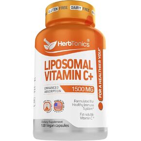 Liposomal Vitamin C Capsules 1500mg Immune Support Supplement | Immune System Health | High Absorption Vitamin C | Contains Collagen | 120 Vegan Capsules Non-GMO