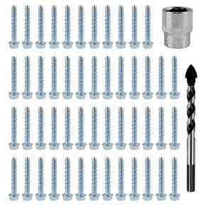 3/8x3" 50Pcs M10 Self Tapping Screw for Concrete Wall Anchor, Concrete Screws for Tapcon Concrete Screws, Masonry Drill Bit, Hex Socket, Masonry Screws, Concrete Screw, for Anchoring into Masonry (1)