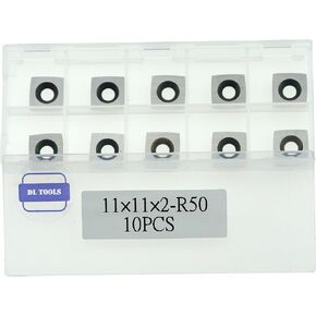 DLtools 11mm Tungsten Carbide Cutter Insert Set-2" Side Radius Square Carbide Insert Replacement Cutters (11X11X2.0-R50)4-Edge for Woodworking Lathe Turning Tools (10pcs)