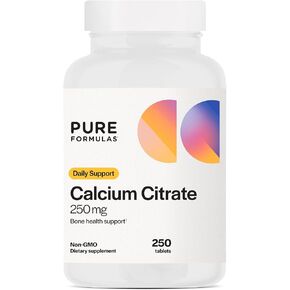 PureFormulas Calcium Citrate 250 mg | Boosts Bone & Dental Health | Joint Support | Non-GMO | Calcium Supplement for Women & Men | Calcium Without Vitamin D - 250 Tablets