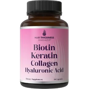 Biotin + Keratin + Marine Collagen + Hyaluronic Acid. Advanced 4-in-1 Hair Growth Vitamins Capsules. Hair Thickening Complex with 10000mcg Biotin. Supplement for Women & Men with Hair Loss, Thinning