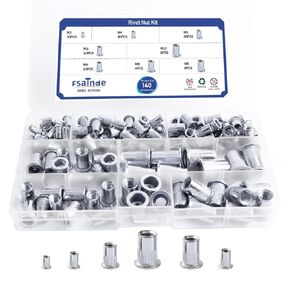 140Pcs 304 Stainless Steel Rivet Nut Kit,Flat Head Rivnut Threaded Insert Nutsert 6 Sizes M3, M4, M5, M6, M8, M10