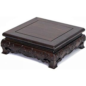 GOLDY&WENDY Oriental Rosewood Display Stand Wood Home Decor Square Wooden Pedestal Base for Vases Teapot Stones Crafts, 6.1x6.1x2.9in
