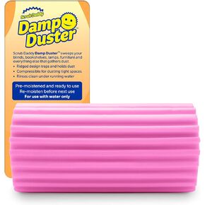 Scrub Daddy Damp Duster, Esponja Mágica Atrapapolvo, Plumero para Limpiar Persianas Venecianas y de Madera, Ventilaciones, Radiadores, Zócalos, Espejos y Telarañas - Atrapa Polvo - Rosa