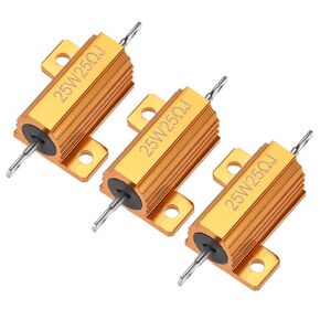 uxcell 25W 25 Ohm 5% Aluminum Case Resistor Screw Tap Chassis Mounted Wirewound Load Resistors Gold Tone 3 Pcs