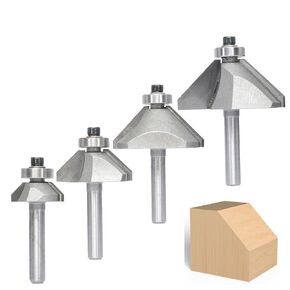 4pcs 60 Degree Chamfer Bit Set,1/2" Shank,3/16",5/8",3/4" and 7/8" Cutting Depth, Horse Nose Router Bits,Eased Eage Cutter with Ball Bearing for Wood Profiling,Edge Forming(Smaller Sizes)