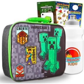 Minecraft Lunch Box for Boys Set - Bundle with Minecraft Lunch Bag Plus Decals, Water Bottle, Stickers, More | Minecraft Lunchbox for Kids