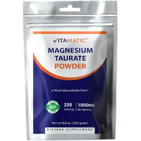 Vitamatic Magnesium Taurate 1000mg per Serving Supports Muscle, Joint, and Heart Health 250 Grams - 250 Servings