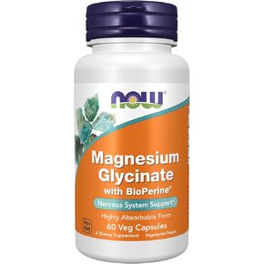 NOW Supplements, Magnesium Glycinate with BioPerine, 180 Veg Capsules