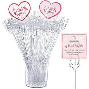 50pack 12.2 inches Plastic Straight Head Floral Picks Flower Pick Card Holders Transparent Fork Shape Head Card Holders for Floral Arrangement