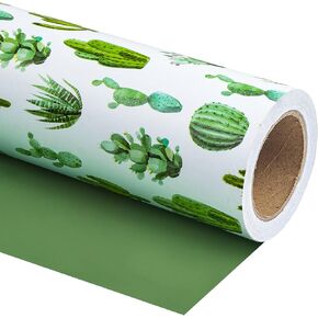 WRAPAHOLIC Reversible Wrapping Paper - Mini Roll - 17 Inch X 33 Feet - Monstera Leaf and Solid Green Design for Birthday, Party, Baby Shower