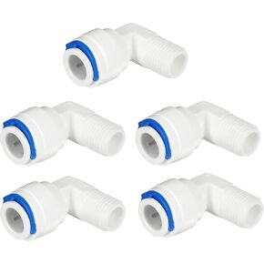 uxcell 5pcs 1/4 Inch Male To 3/8 Inch OD Quick Connect Water Tube Fittings Water Purifiers Tube Fittings Connector Filter Tubing Hose for RO Reverse Osmosis System White Blue