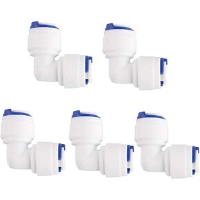 uxcell 1/4 Inch OD Elblow Quick Connect Water Purifiers Tube Fittings Push in To Connector Filter RO Tubing Connector for RO Reverse Osmosis System 5pcs
