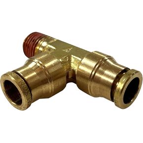 3/8" Tube O.D. x 1/4" MNPT Heavy Duty Brass Push-In Run Tee, Splitter For Air Line, Pneumatic Fitting (1)