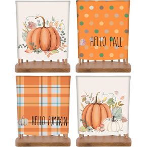 4Pcs Fall Chair Covers Pumpkin Dot Plaid Dining Chair Slipcovers Removable Seat Protector Covers for Autumn Party Home Kitchen Hotel Restaurant Decor