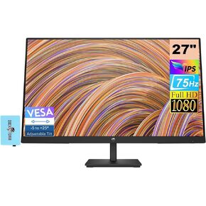 HP V27i G5 FHD IPS Monitor 65P64AA#ABA Bundle with Docztorm Dock, 27" FHD IPS (1920x1080) 75 Hz Display, 1 HDMI 1.4, 1 Display Port 1.2, 1 VGA, Ideal for Office Work, Black (2023 Latest Model)