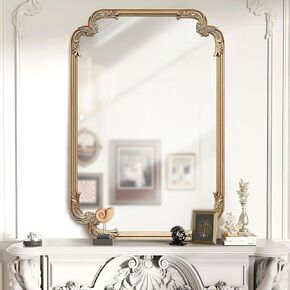 Ornate Gold Mirror, 20"x30" Gold Retro Baroque Decorative French Country Wall Mirror Antique Vintage Mirror for Living Room Fireplace Mantle Entryway Bathroom