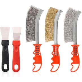 5pcs Wire Hand Brush Set, Stainless Steel Wire Bristle Brushes Heavy Duty Paint Scraper Tool for Cleaning Welding Slag, Grill, Paint and Dirt Removal, with Curved Handle in Saudi Arabia