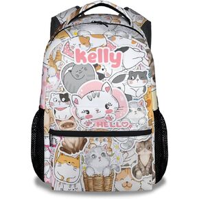 School Backpack with Lunch Box Set for Girls Boys, 3 in 1 Cat Pattern Backpacks Matching Combo, Cute Pink Bookbag and Pencil Case Bundle