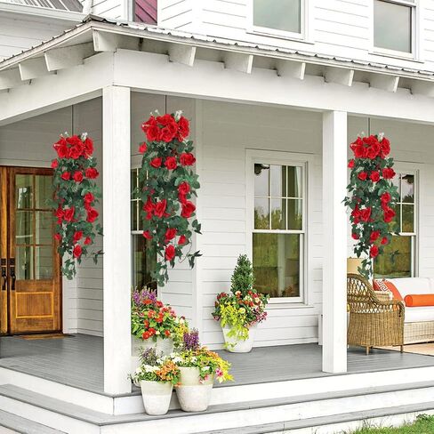 2 Pack Artificial Hanging Flowers, Fake Hanging Plants Colorful Rose Flower Bouquet for Wall Home Room Garden Wedding Indoor Outdoor Spring Decoration (White) in Saudi Arabia