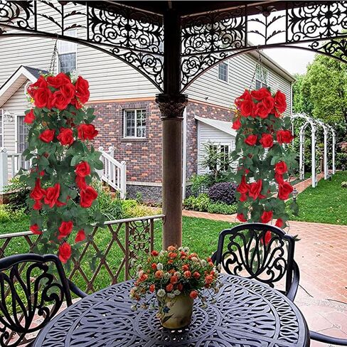 2 Pack Artificial Hanging Flowers, Fake Hanging Plants Colorful Rose Flower Bouquet for Wall Home Room Garden Wedding Indoor Outdoor Spring Decoration (White) in Saudi Arabia