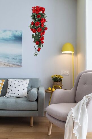 2 Pack Artificial Hanging Flowers, Fake Hanging Plants Colorful Rose Flower Bouquet for Wall Home Room Garden Wedding Indoor Outdoor Spring Decoration (White) in Saudi Arabia