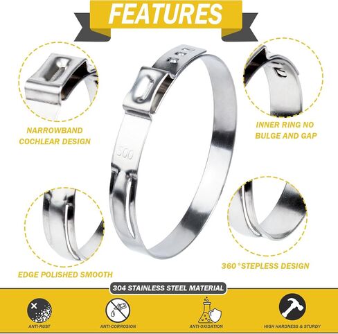 100PCS 8 Size Single Ear Hose Clamps with Pincer, 304 Stainless Steel Hose Clamps 26.9-50mm Stepless Cinch Rings Crimp Assortment Kit for Water Pipe Repair Clamp Fitting Tools Kit in Saudi Arabia