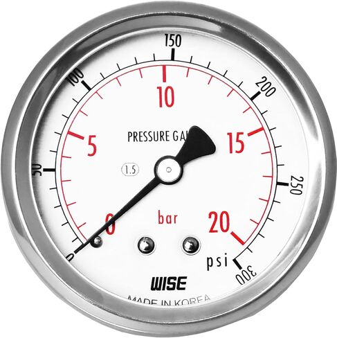 مقياس ضغط الخدمة العامة WISE P254 63 مم (2 بوصة)، قرص 1/4 بوصة NPT(M)، اتصال خلفي مركزي، مباشر، 0 ~ 210 بار/0 ~ 3000 رطل لكل بوصة مربعة (النوع الجاف)، صنع في كوريا in Kuwait