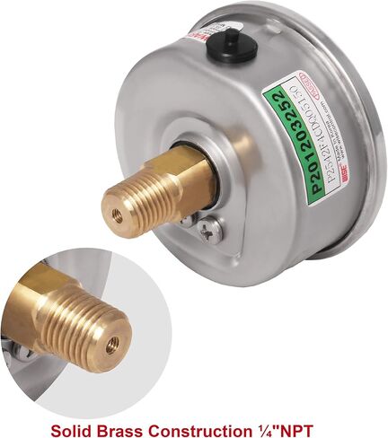 مقياس ضغط الخدمة العامة WISE P254 63 مم (2 بوصة)، قرص 1/4 بوصة NPT(M)، اتصال خلفي مركزي، مباشر، 0 ~ 210 بار/0 ~ 3000 رطل لكل بوصة مربعة (النوع الجاف)، صنع في كوريا in Kuwait